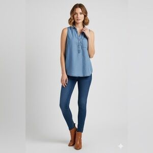 Velvet Heart Blue Sleeveless Button Down Shirt